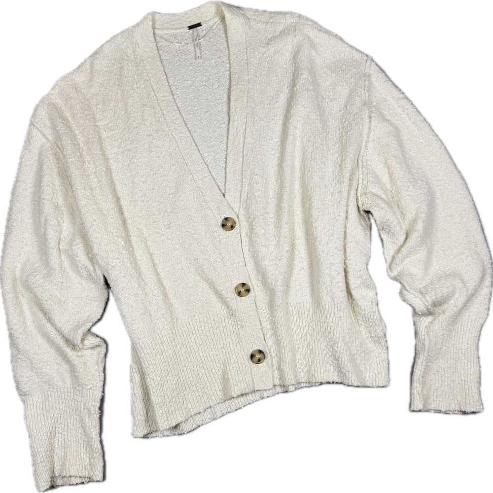Free People Cardigan Women Medium Ivory V-Neck Slouchy Oversized Knitwear Boho